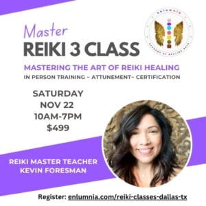 Reiki 3 Master Class Training Certification Attunement Practitioner Reiki Master Trainer Lisa Foresman Enlumnia Dallas TX November 22 2025
